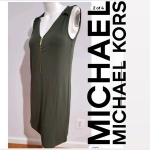|| Michael KORS || SLEEVELESS V-NECK ZIP STRETCH SHIFT DRESS GREEN